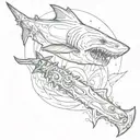 sword emerging shark emerging tattoo design idea