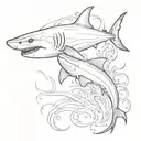 shark swimming, sword surrounded tattoo design idea