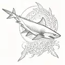 shark swimming, sword surrounded tattoo design idea