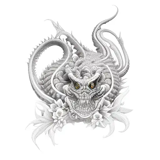 basilisk with floral background tattoo design idea