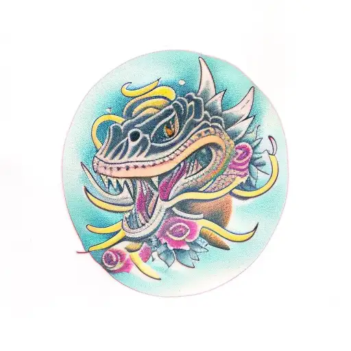 basilisk with floral background tattoo design idea