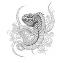 basilisk with floral background tattoo design idea