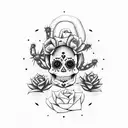 sugar skull and cactus tattoo design idea