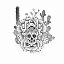 sugar skull and cactus tattoo design idea