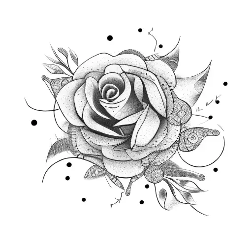 A dotwork tattoo of a tennis racket and ball intertwined with blooming flowers, symbolizing your love for playing tennis and the beauty of nature. tattoo design idea
