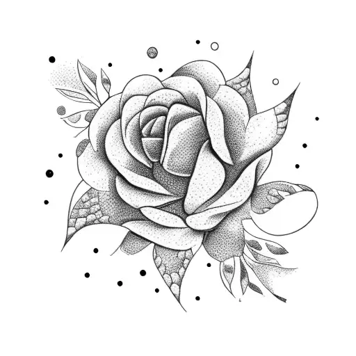 A dotwork tattoo of a tennis racket and ball intertwined with blooming flowers, symbolizing your love for playing tennis and the beauty of nature. tattoo design idea