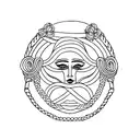 woman's head and back with long braid tattoo design idea