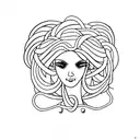 woman's head and back with long braid tattoo design idea