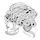 woman's head and back with long braid tattoo design idea