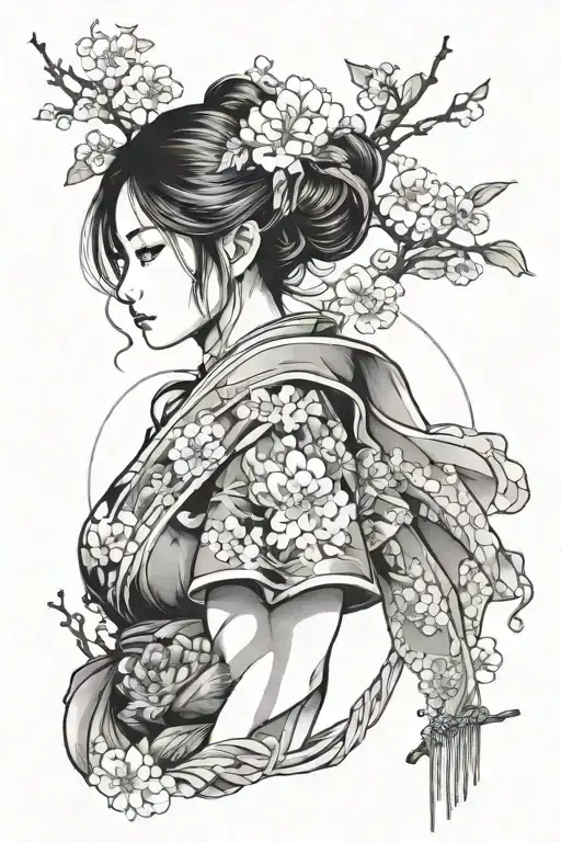 japan girl with sakura and anyone objects  tattoo design idea