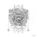 An ancient Mayan calendar integrated with modern computer circuitry tattoo design idea