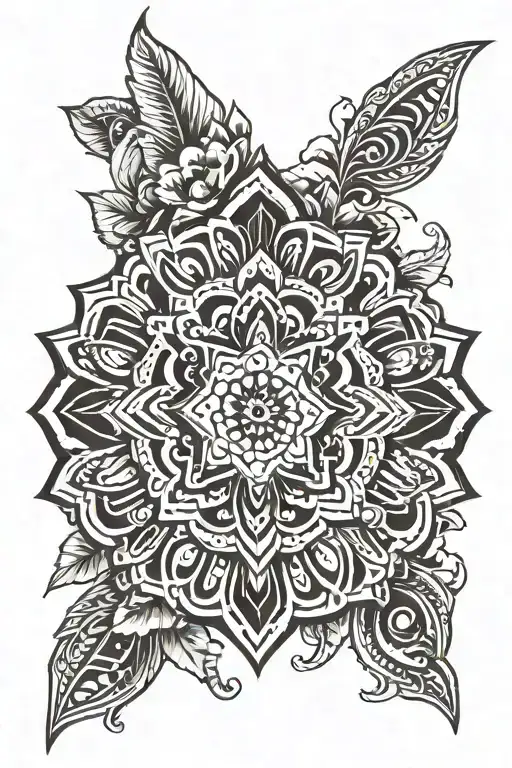 Mexican aztec tribal tatoo, incorperate flowers but not alot. please put in some lavender flowers.  tattoo design idea