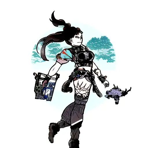 Design a tattoo that fuses elements of technology and nature, inspired by the video game 'Horizon Zero Dawn' and Nordic aesthetics. tattoo design idea