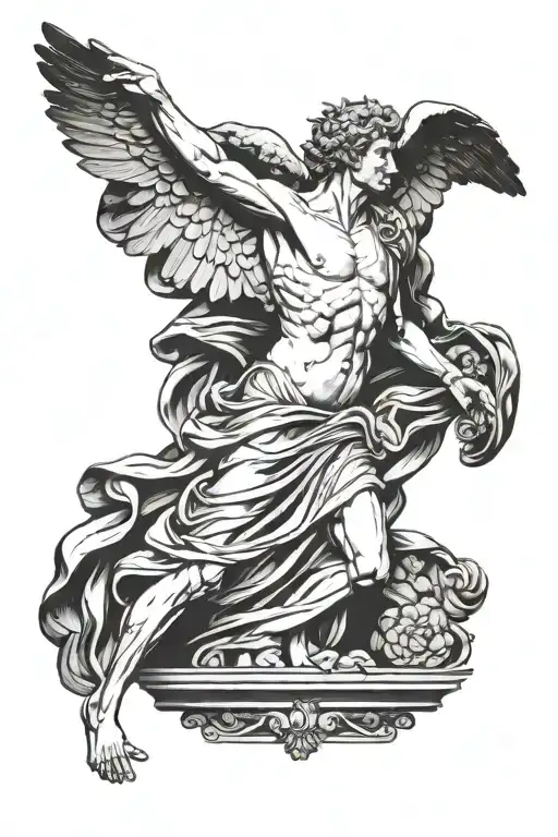 winged victory of Samothrace but male body tattoo design idea