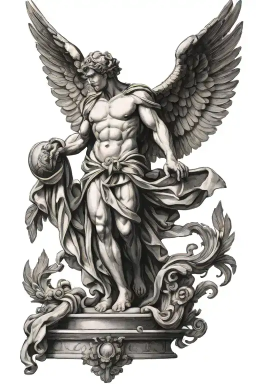 winged victory of samotripsy with male body without head or arms tattoo design idea