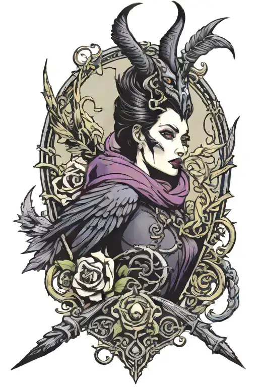 maleficent raven staff tattoo design idea
