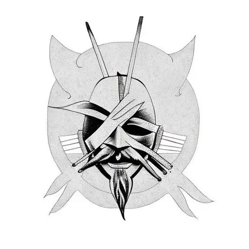 A mask left side Guy Fawkes mask and right side Ichigo Hollow Mask  tattoo design idea