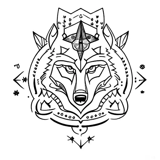 Wolf and compass tattoo design idea