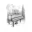 Combine a piano keyboard with a scenic landscape to represent life and memories tattoo design idea