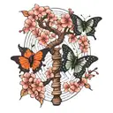 dark dna shaped tree cherry blossoms with 3 butterflies tattoo design idea