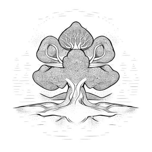 Yoga poses forming a tree with roots reaching into the ocean tattoo design idea