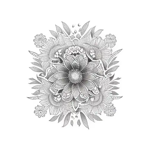 botanical with daisies tattoo design idea