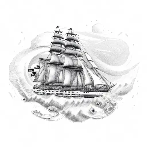 A sailing ship with rap lyrics incorporated into the waves tattoo design idea