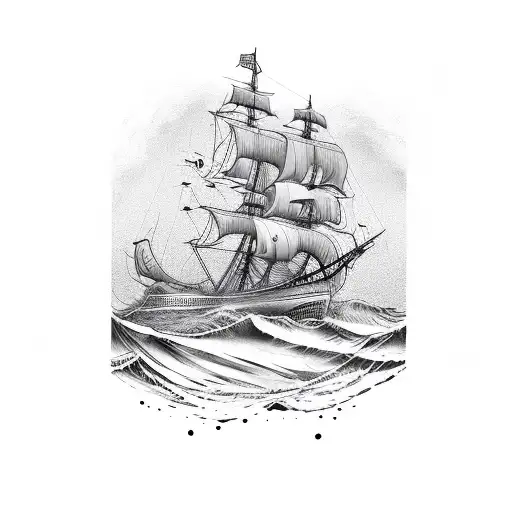 A sailing ship with rap lyrics incorporated into the waves tattoo design idea