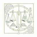 Libra sign with a brain in one side and money in the other side made by binary code 1's and 0's. tattoo design idea