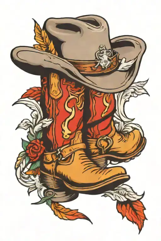 boots with cowboy hat surrounded tattoo design idea