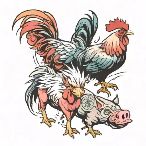 rooster and pig tattoo design idea