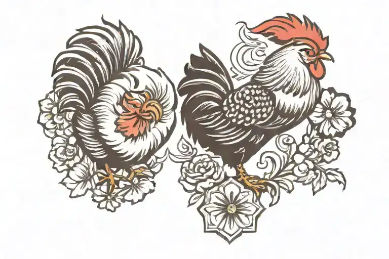 rooster and pig tattoo design idea
