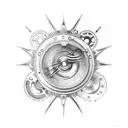 A bass fish swimming through a field of mechanical gears tattoo design idea