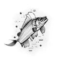 A bass fish swimming through a field of mechanical gears tattoo design idea