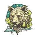 bear head aurora borealis trees mountains forest norse  tattoo design idea
