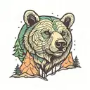 bear head aurora borealis trees mountains forest norse  tattoo design idea