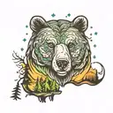 bear head aurora borealis trees mountains forest norse  tattoo design idea