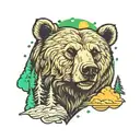 bear head aurora borealis trees mountains forest norse  tattoo design idea