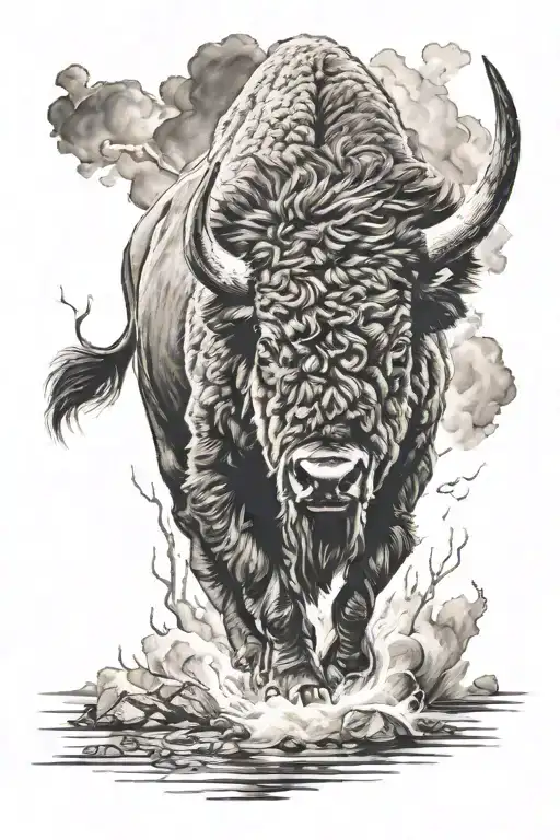 bison in a storm tattoo design idea