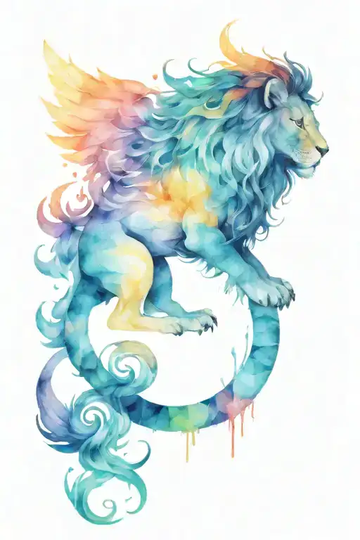 a winged lion in flames of fire in the fibonacci sequence tattoo design idea