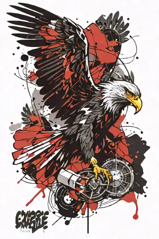 cyborg eagle flying tattoo design idea