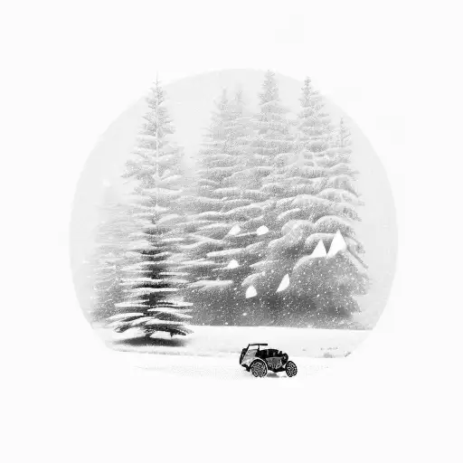 An off-road vehicle driving through a snowy landscape tattoo design idea