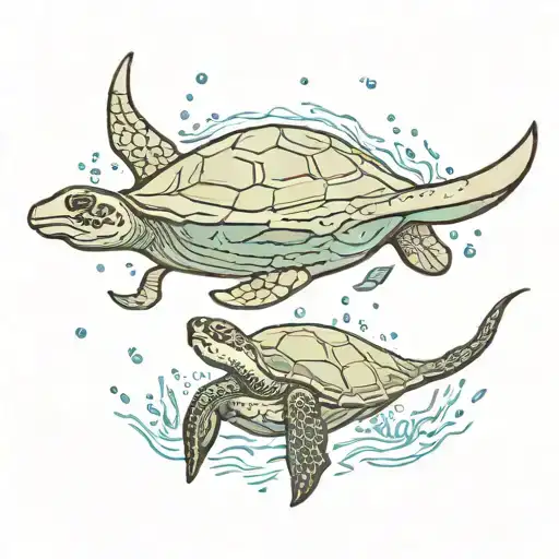 manta ray and sea turtle swimming tattoo design idea