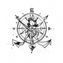 An old school sailor girl figure with a nautical compass and anchor tattoo design idea