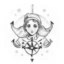 An old school sailor girl figure with a nautical compass and anchor tattoo design idea