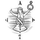 An old school sailor girl figure with a nautical compass and anchor tattoo design idea