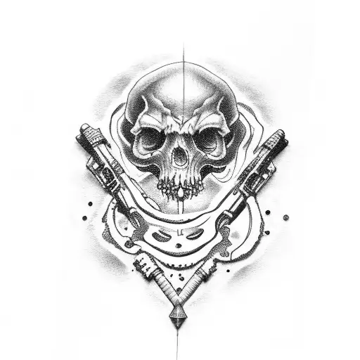 shull with guns badass tattoo design idea