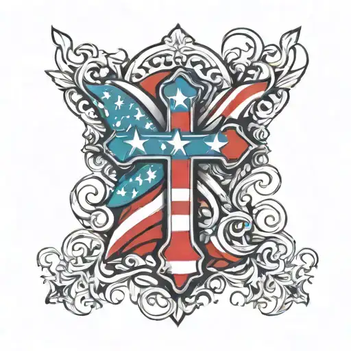 Cross with USA flag with Christian cross tattoo design idea