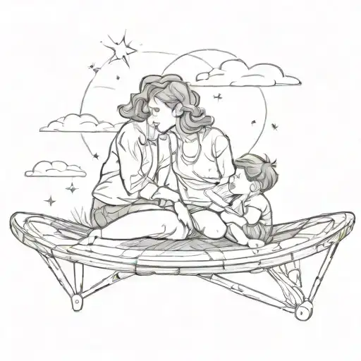Two people mother and son looking up at the sky lying on a trampoline tattoo tattoo design idea