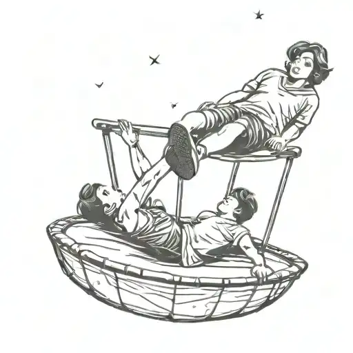 Two people mother and son looking up at the sky lying on a trampoline tattoo tattoo design idea